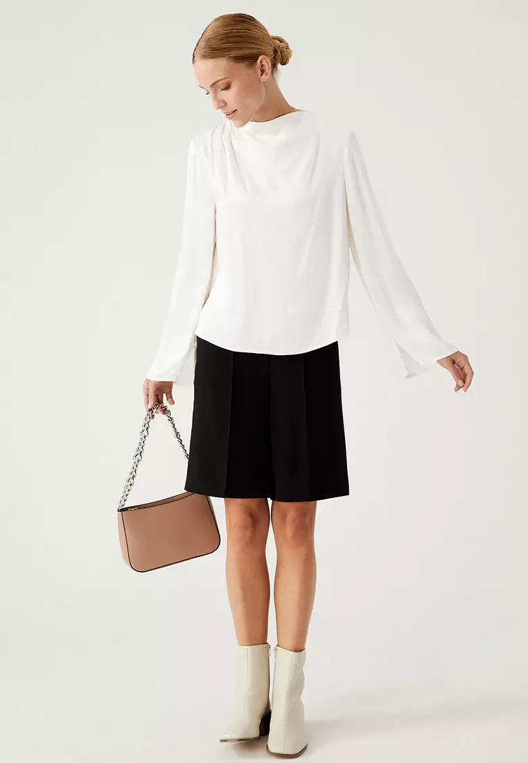 High Neck Pintuck Long Sleeve Top