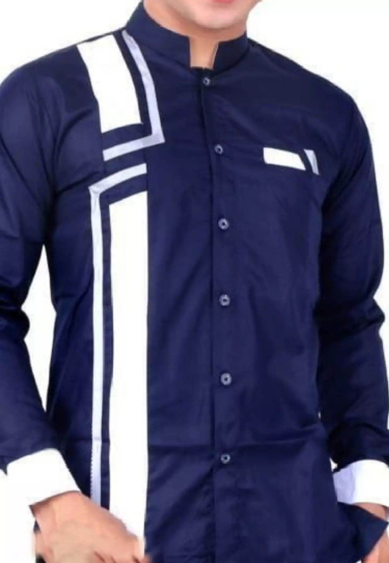 Bakrie Navy Koko Kombinasi Exclusive Pria Casual Modern Lengan Panjang WAFA