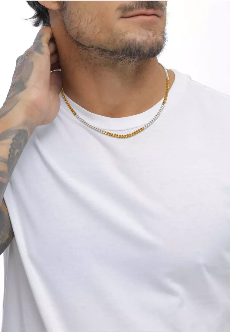 EXCLUSIVE Kalung Perhiasan Perak 925 Pria Curb Chain Bicolor