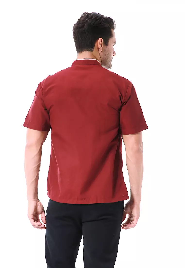 Leopold Kemeja Koko Pria Lengan Pendek Motif Bordir Material Cotton ORIGINAL - Maroon