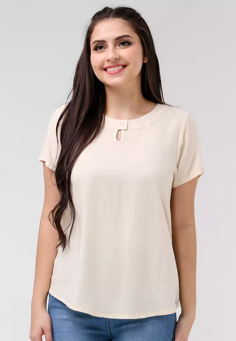 Woven Plain Rayon Short Sleeves Blouse