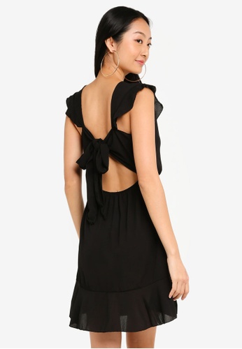 Buy Boohoo Ruffle Detail Tie Back Skater Dress Online Zalora