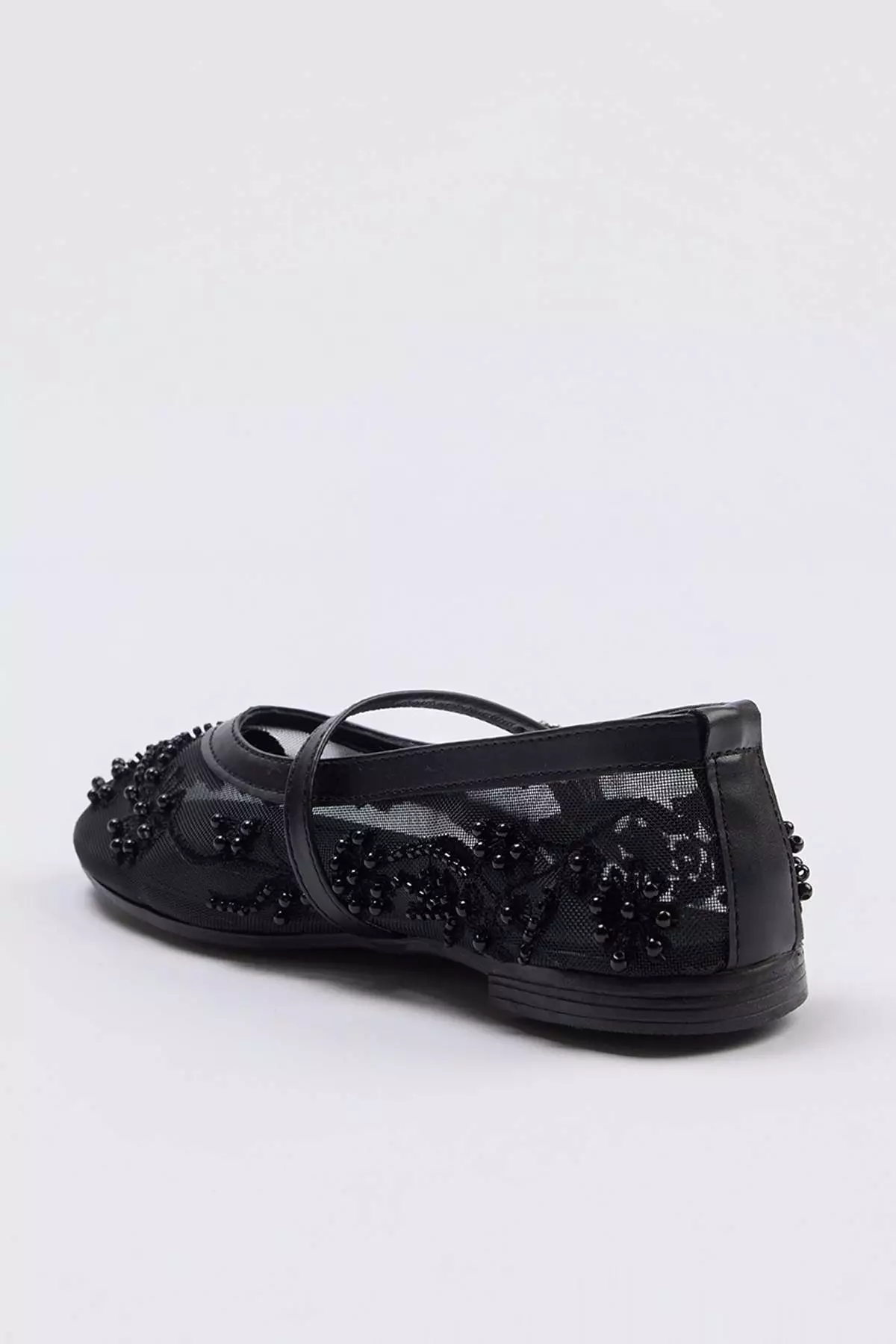 Black Beaded Detailed Women'S Mary Jane Ballerinas Takss26Be00035