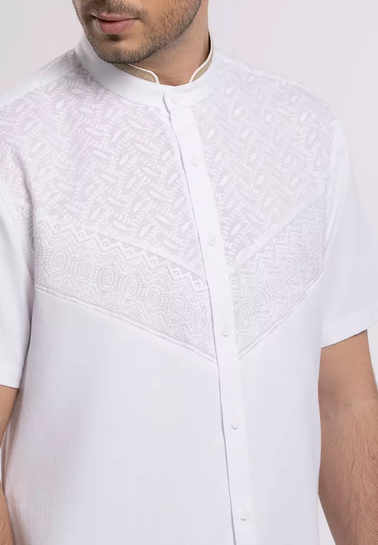 MOC Kemeja Koko Lengan Pendek Pria Khatab - White
