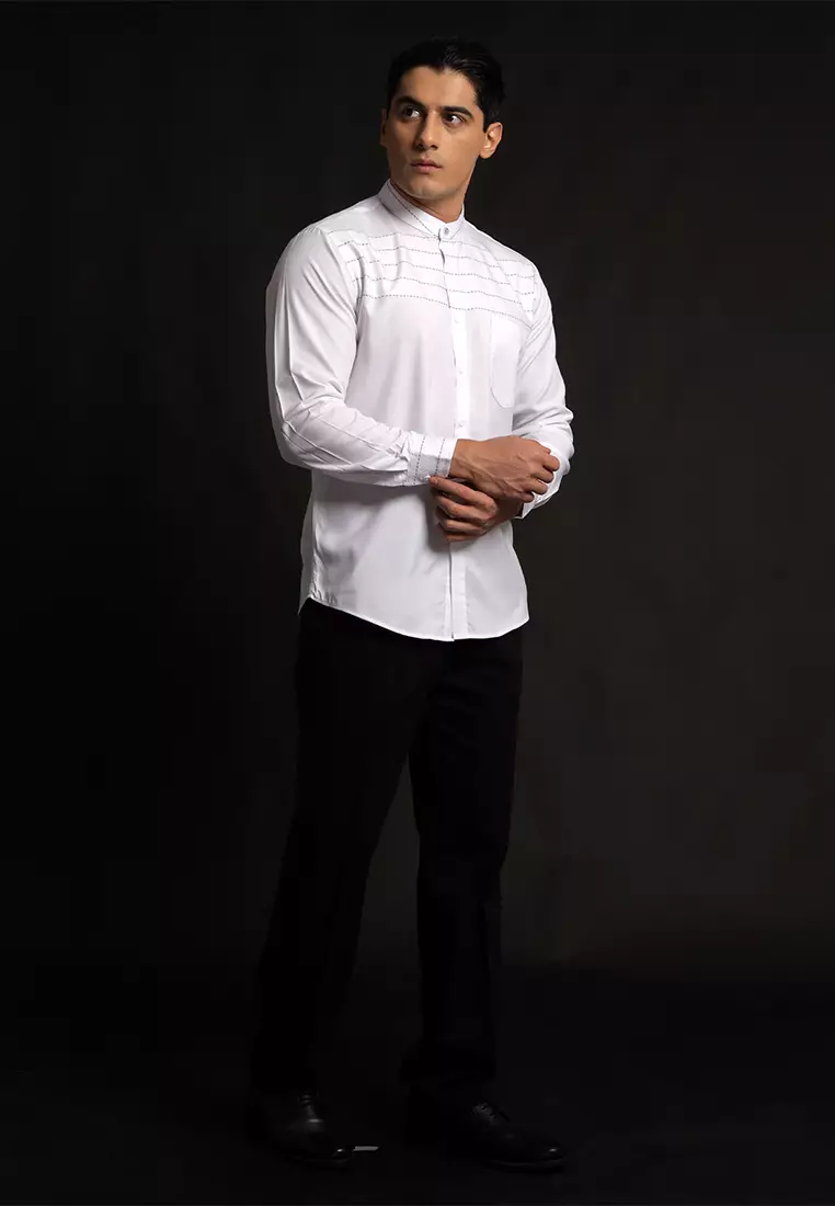 Casella Baju Koko Pria Lengan Panjang | Baju Koko Horizontal Harun 9903 White