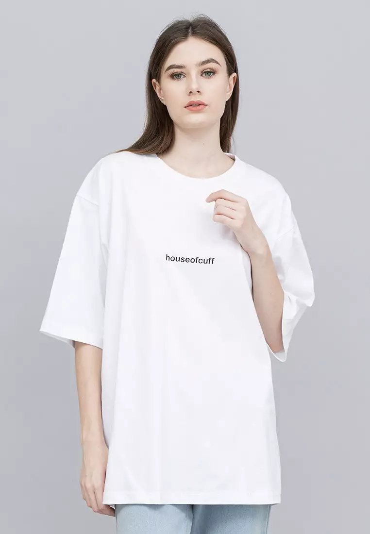 Houseofcuff Kaos Oversized T-shirt Wanita Unisex Tebal Putih Reality
