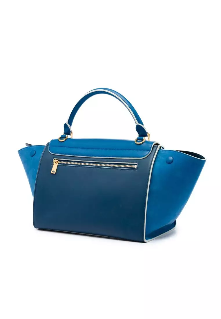 Pre-Loved Celine Small Bicolor Calfskin And Nubuck Trapeze Satchel