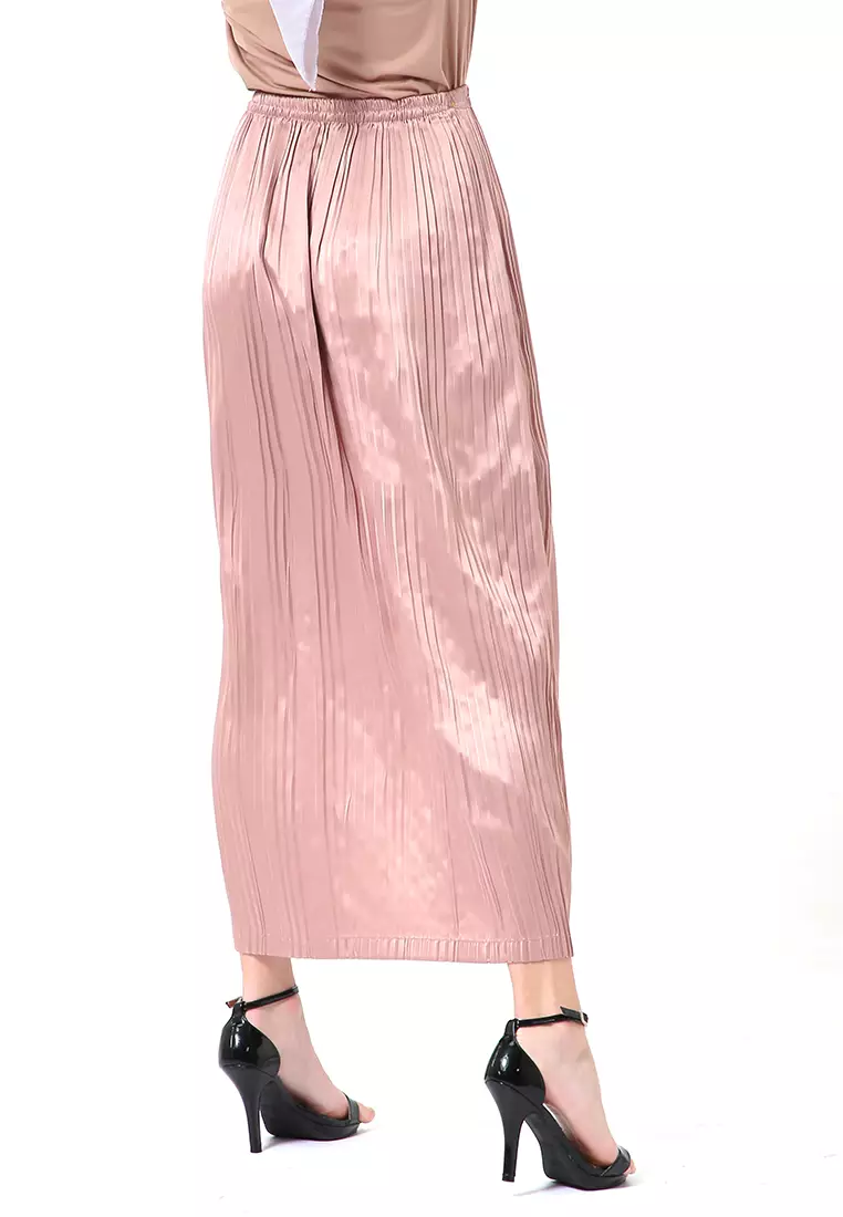Angely Rok Plisket Rubbery Waist Fashion Wanita Simple - Mocha