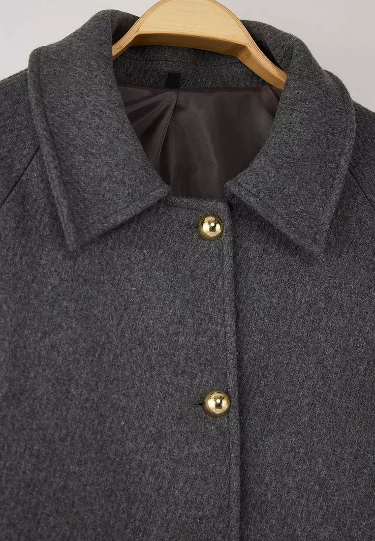 Gray Regular Fit Cashmere Slim Plus Size Coat