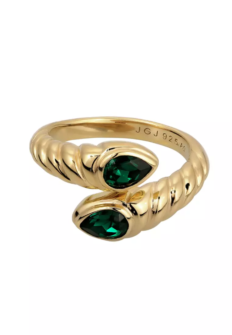 Emerald Swarovski® Crystals Snake Ring – Gold-Plated Silver