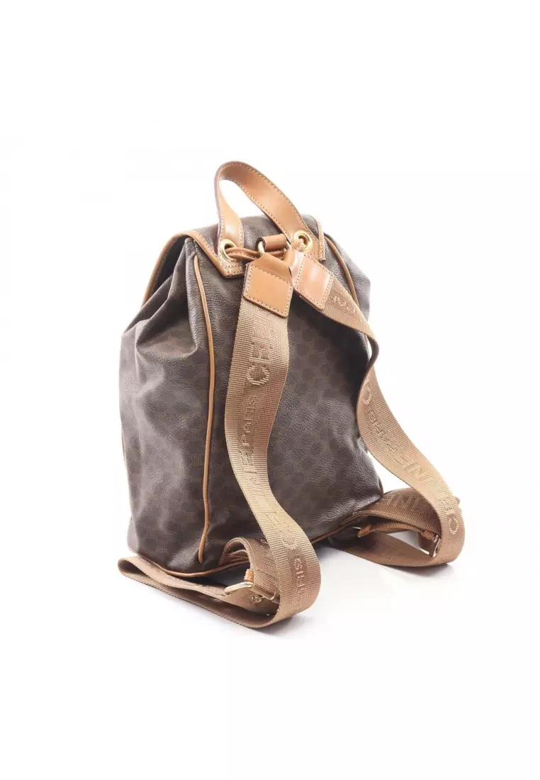 Pre-Loved Celine Macadam Backpack rucksack PVC leather Dark brown light brown