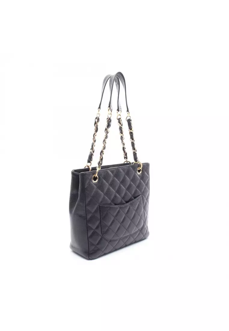 Pre-Loved Chanel matelasse PST chain shoulder bag chain tote bag Caviar skin black gold hardware