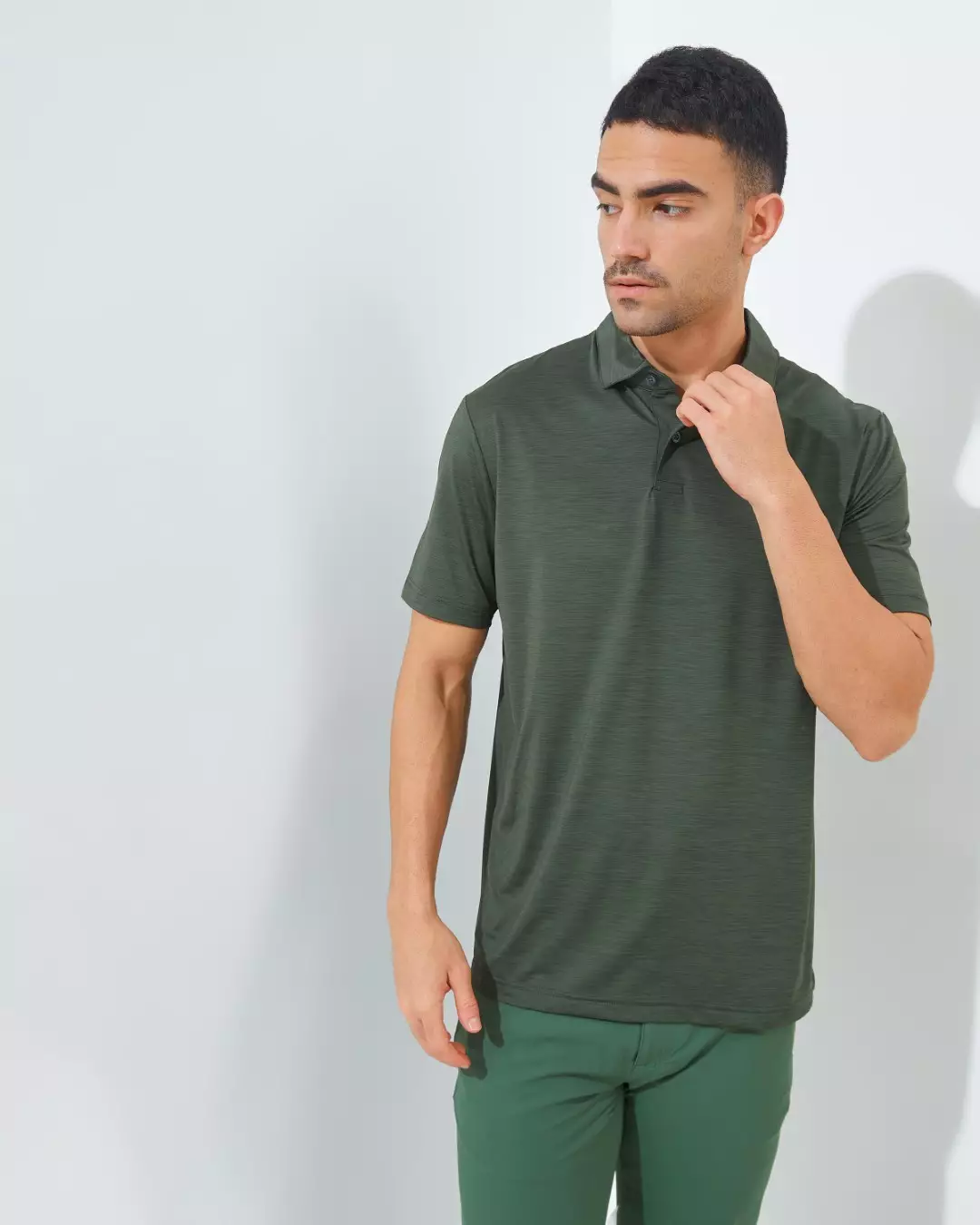 Jack Nicklaus Fourseasons Premium Tonal Two Color Solid Polo Olive Shadow Colour Olive Shadow - Fitting Regular