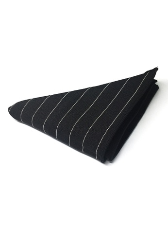Splice Cufflinks black Bars Series Thin White Stripes Black Cotton Pocket Square SP744AC73DLESG_1
