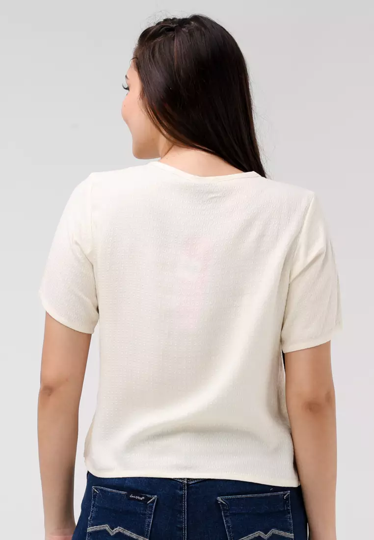 Textured Woven Short Sleeves Blouse