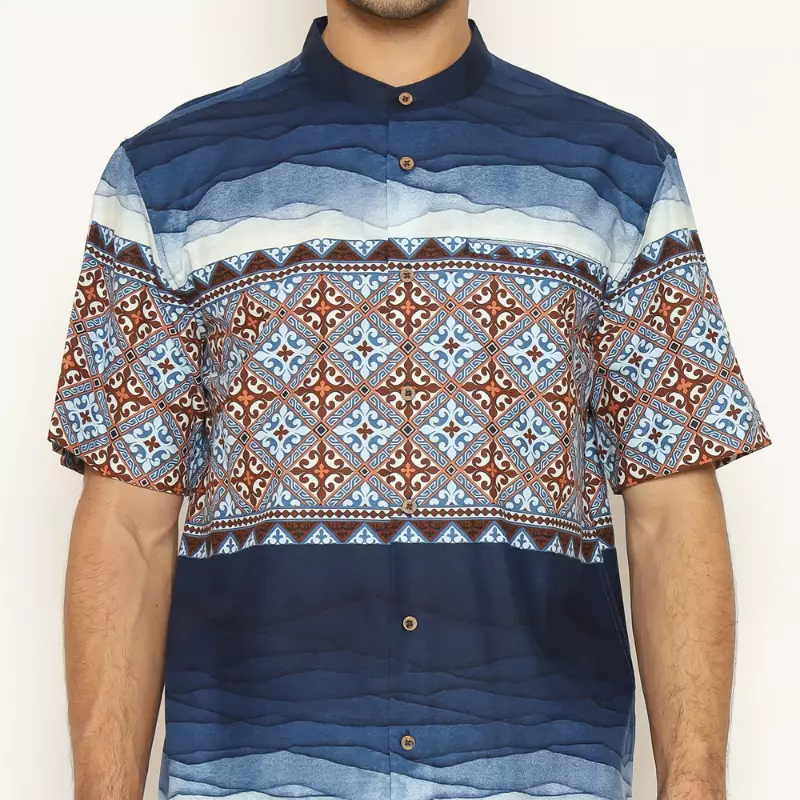 AMK Baju Koko Pria Printing Lengan Pendek KK THALIB S/S Blue