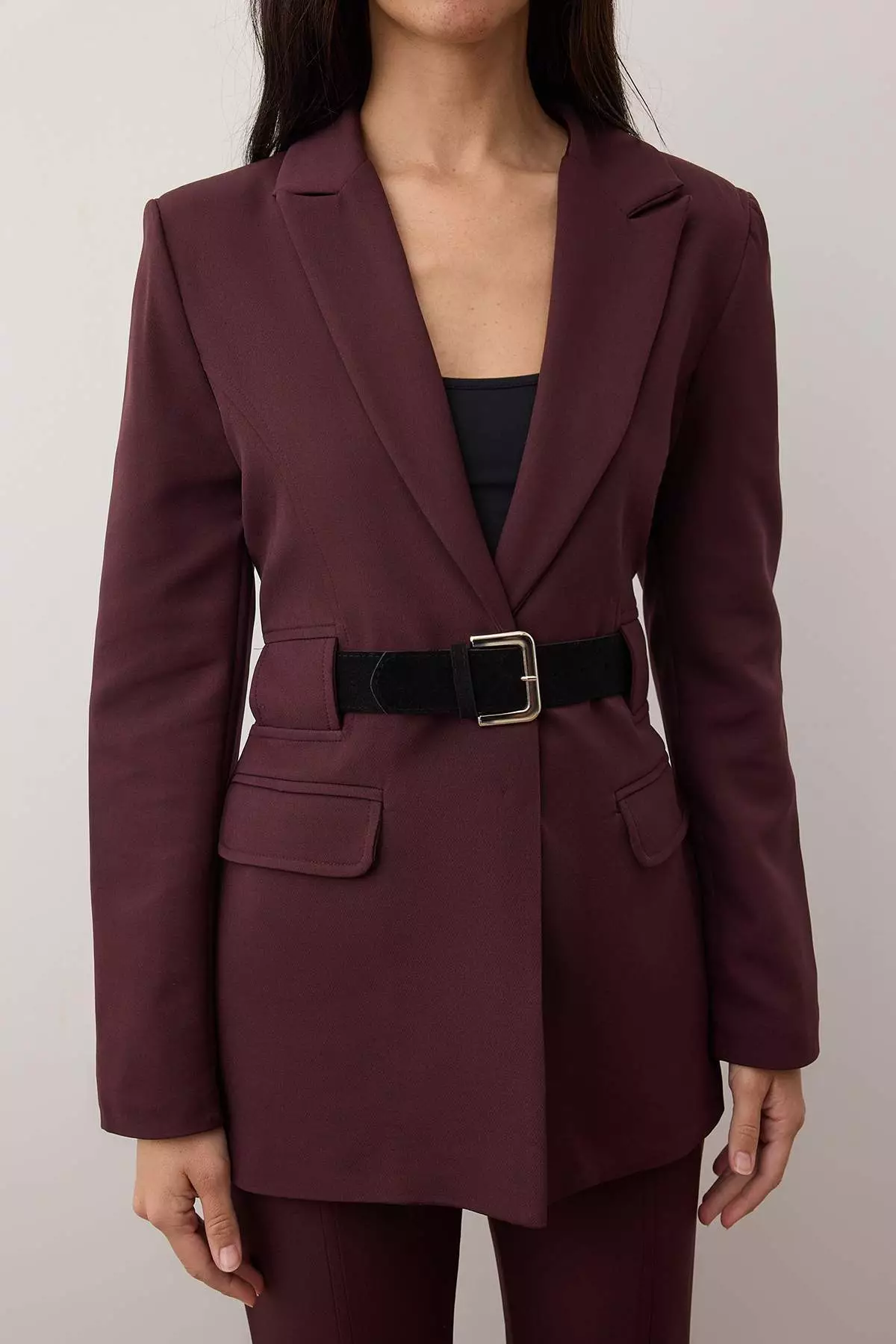 Plum Belted Fitted/Woven Blazer Jacket Twoaw26Bc68
