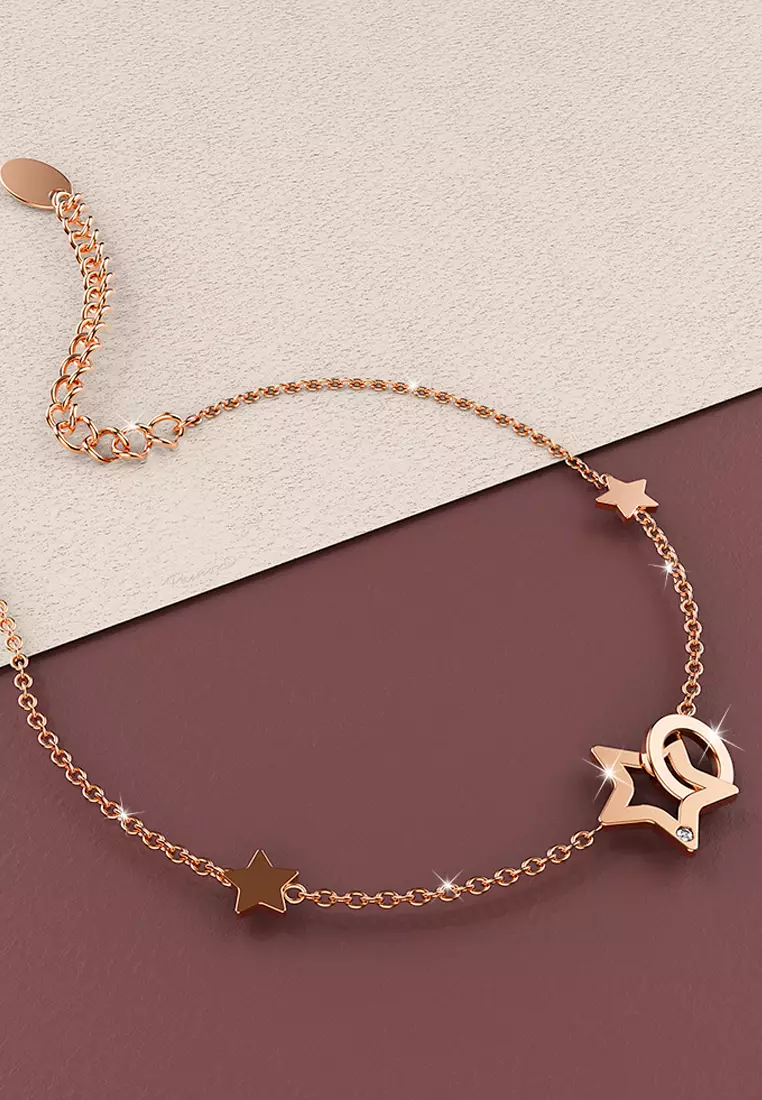 Guiding Stars Bracelet in Rose Gold Plated Titanium with Genuine 0.005ct Diamond