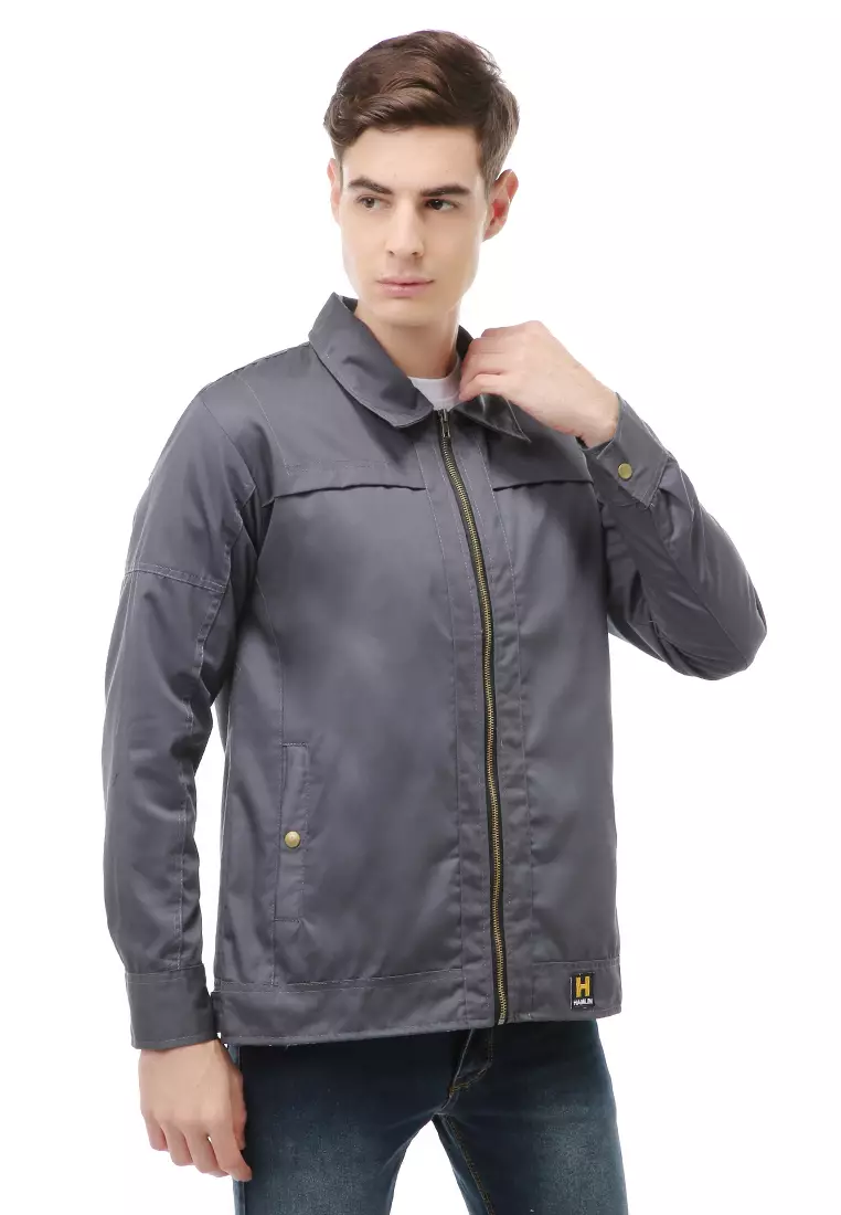 Clover Outerwear Jacket Fashion Pria Motif Polos Material Cotton ORIGINAL - Dark Gray