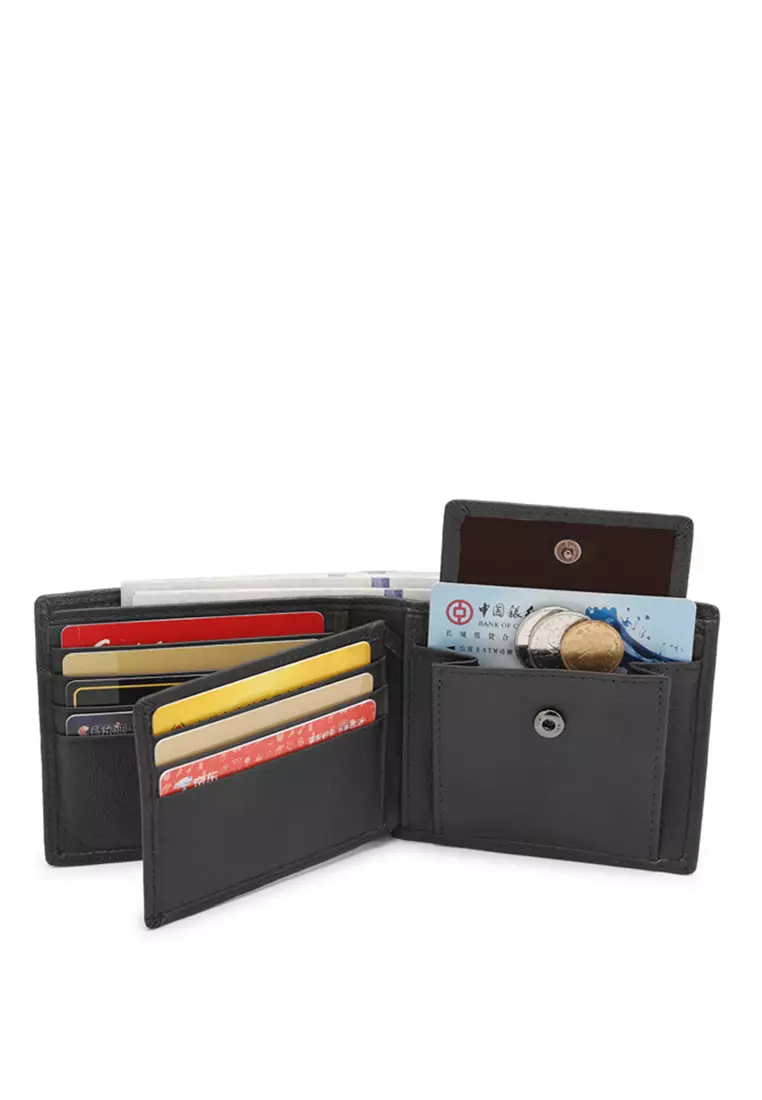 Men's RFID Blocking Tri Fold Wallet with Coin Compartment (RFID 錢包) - 黑色