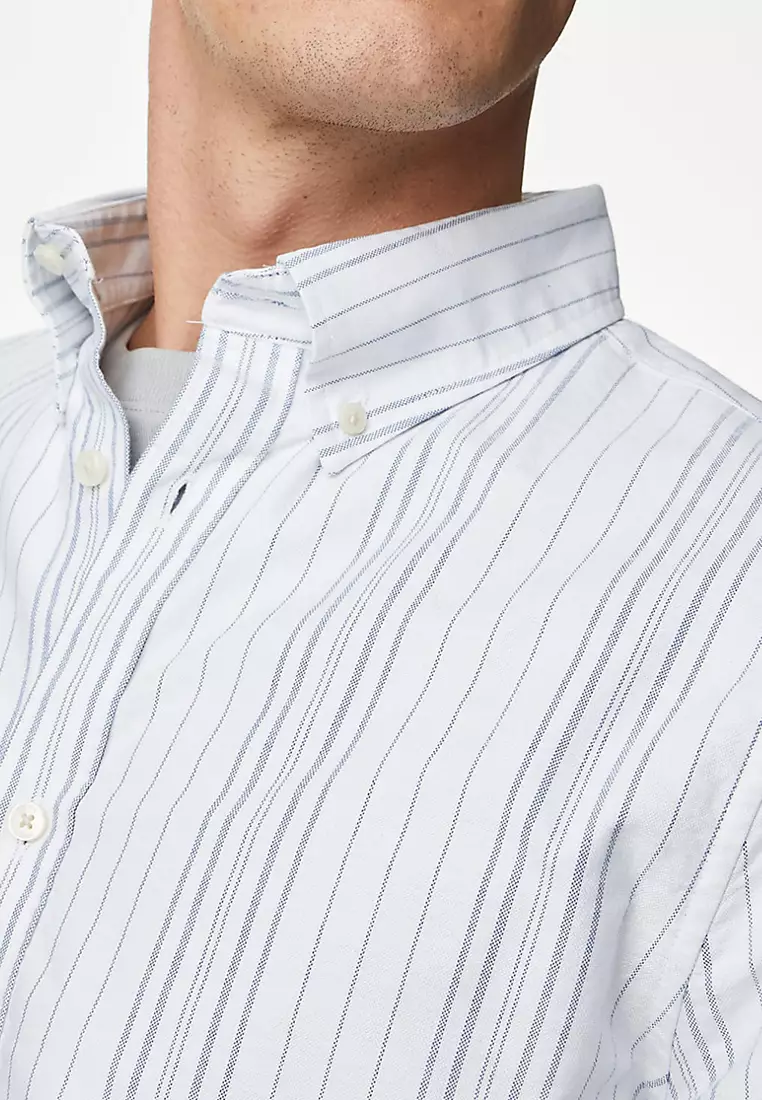 Easy Iron Cotton Rich Striped Oxford Shirt