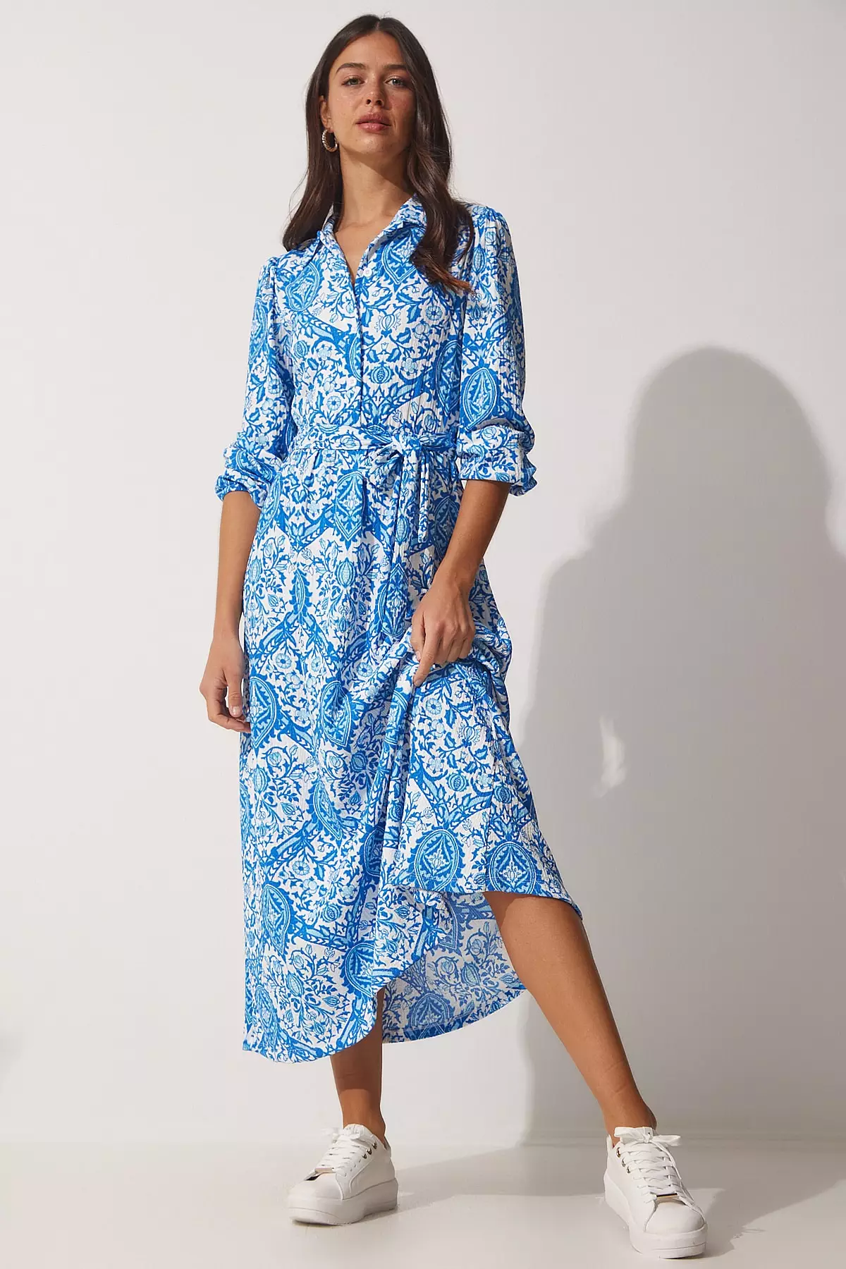 Patterned Long Summer Knitted Shirt Dress