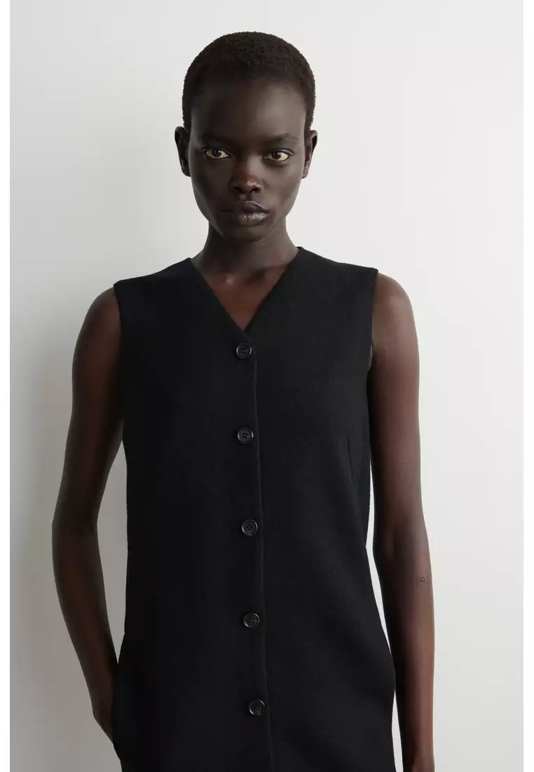 MERINO WOOL BUTTONED SHIFT MINI DRESS