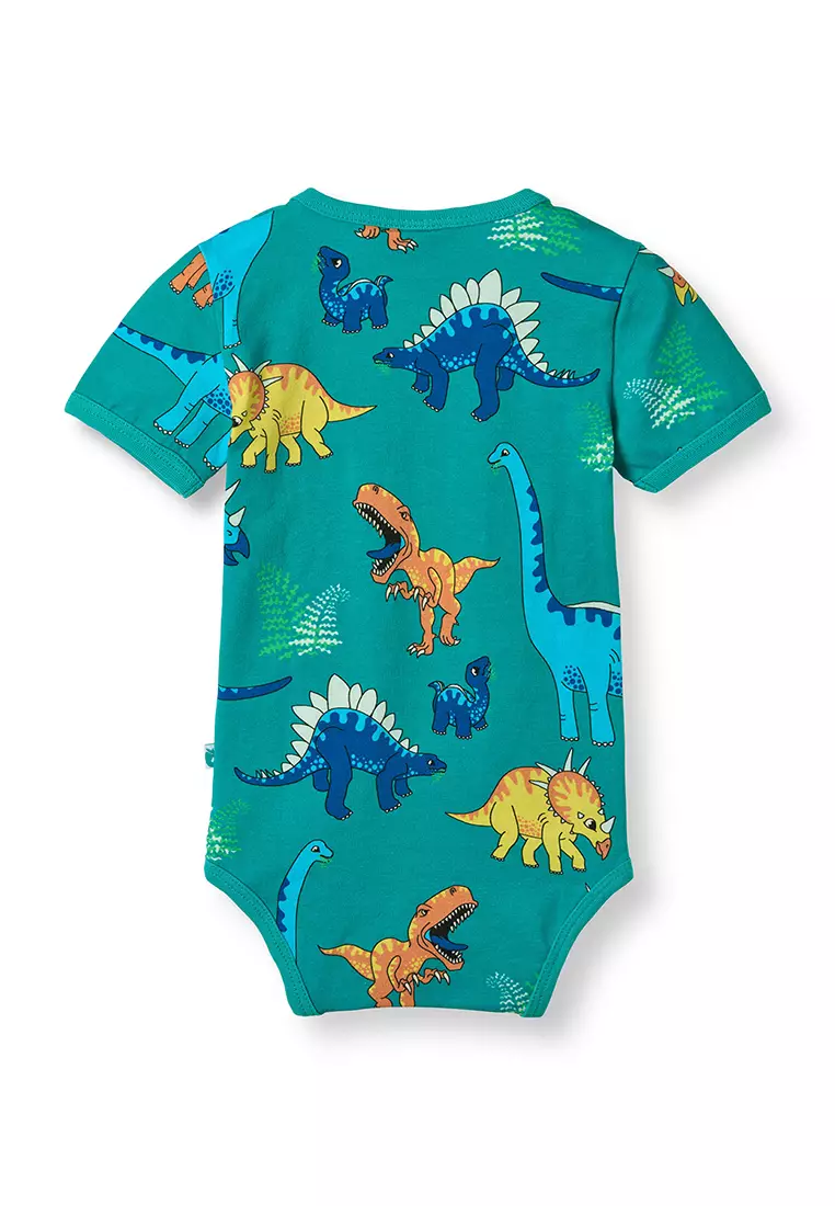 Short-sleeved baby body with dinosaurs