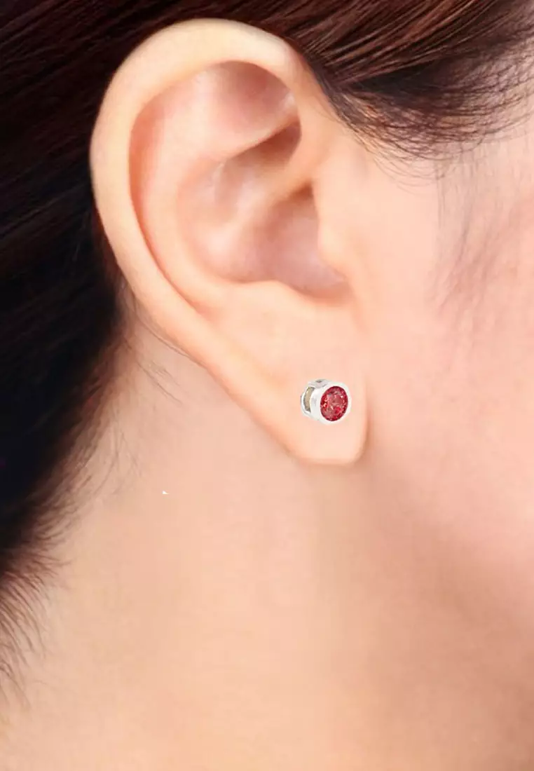 Aksesoris Wanita Diamante embellished Stud Earrings Anting Wanita Red