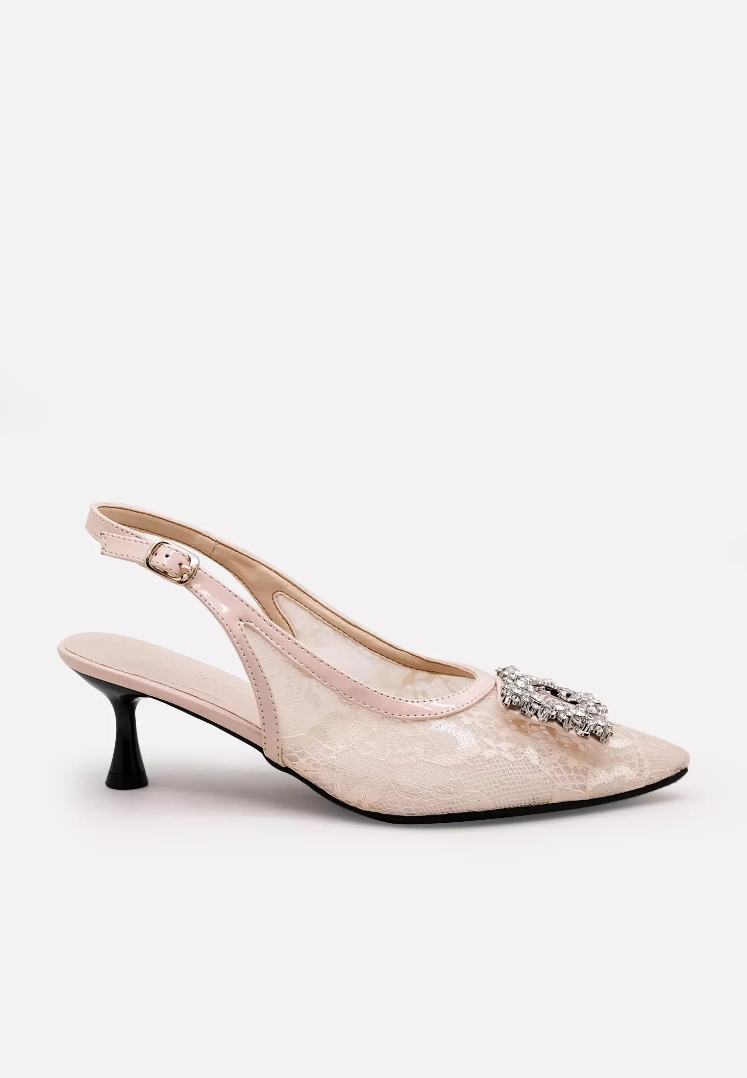 Prudence Pointed Toe Slingback Stiletto Sandal Lace Heels Wanita