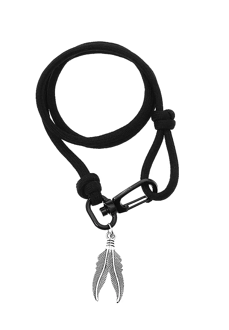 Omrish Bracelet Gelang Men's Motif Leaf One Set Material Paracord ORIGINAL - Black