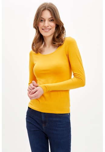 DeFacto yellow Woman Knitted Long Sleeve T-Shirt F0634AA86AF4BAGS_1