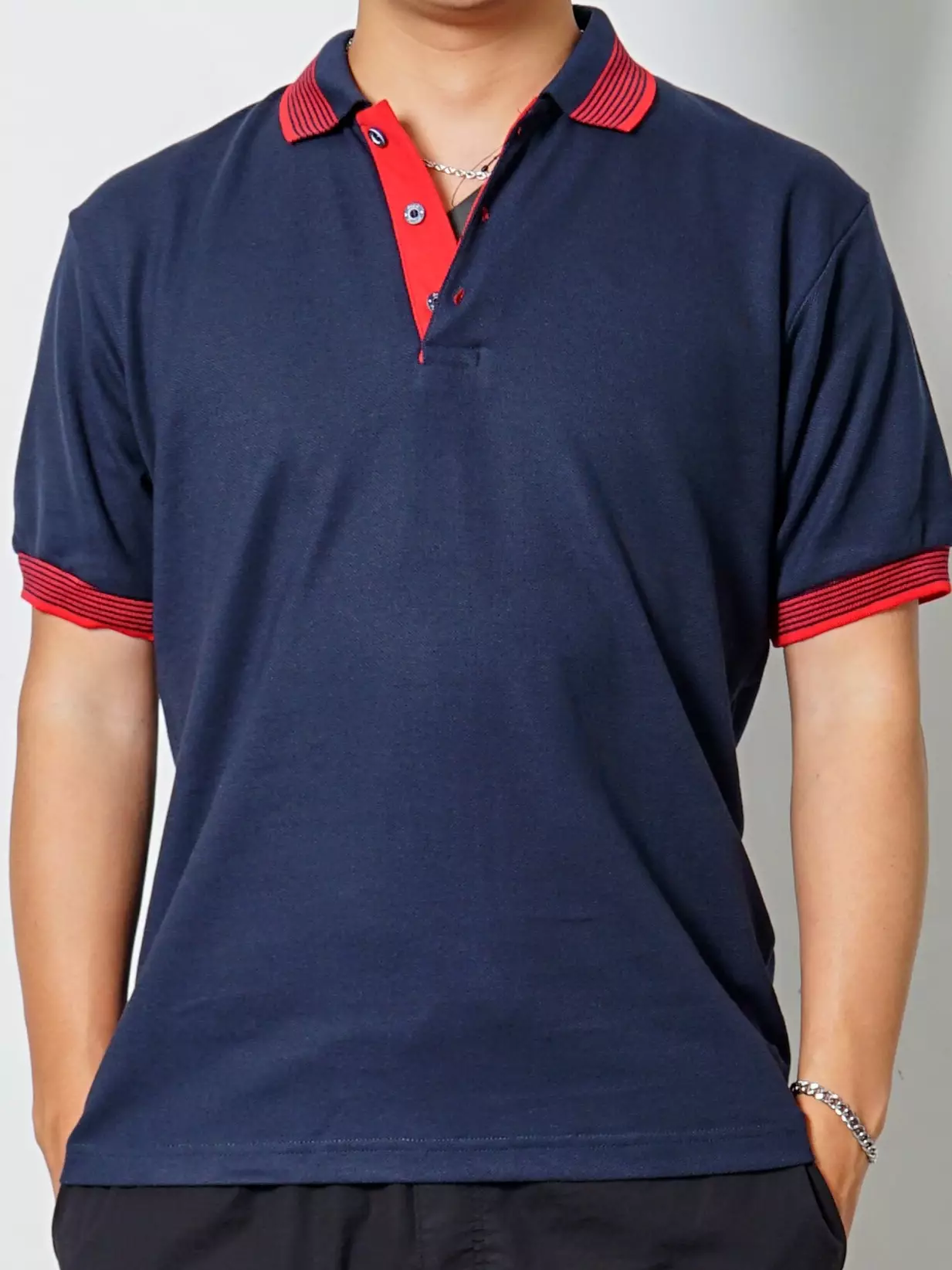 Andre Michel Kaos Polo Shirt Lengan Pendek Navy Lis Merah 922 4