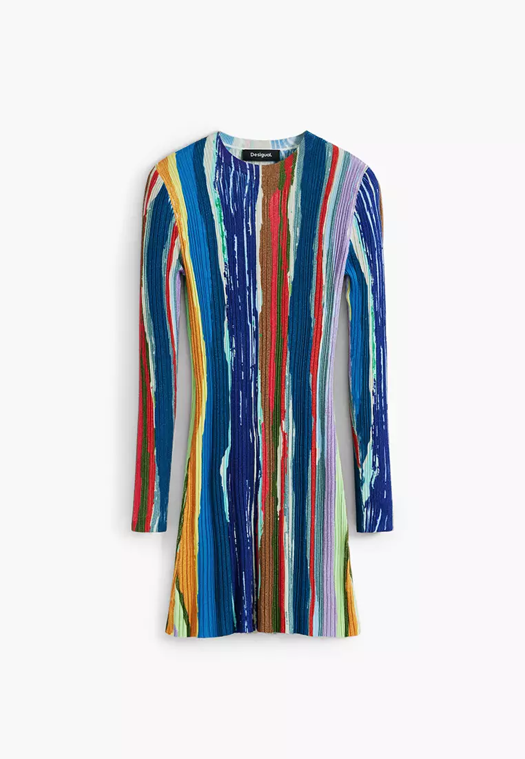 Ribbed dress with colored stripes