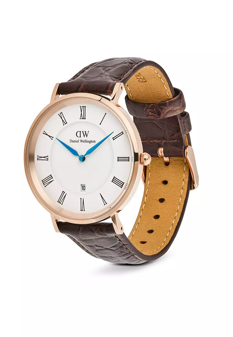 Classic 40mm Roman Numerals Date Dark Brown Croc Belly Rose Gold - Men Watch stainless steel Leather strap watch DW Official Authentic Original 男士手錶 不銹鋼 真皮 手錶 DW 官方 正品
