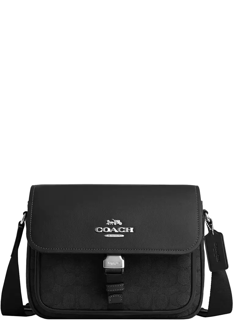 Coach Black Signature Jacquard W/Leather popular Strap Handbag/Purse