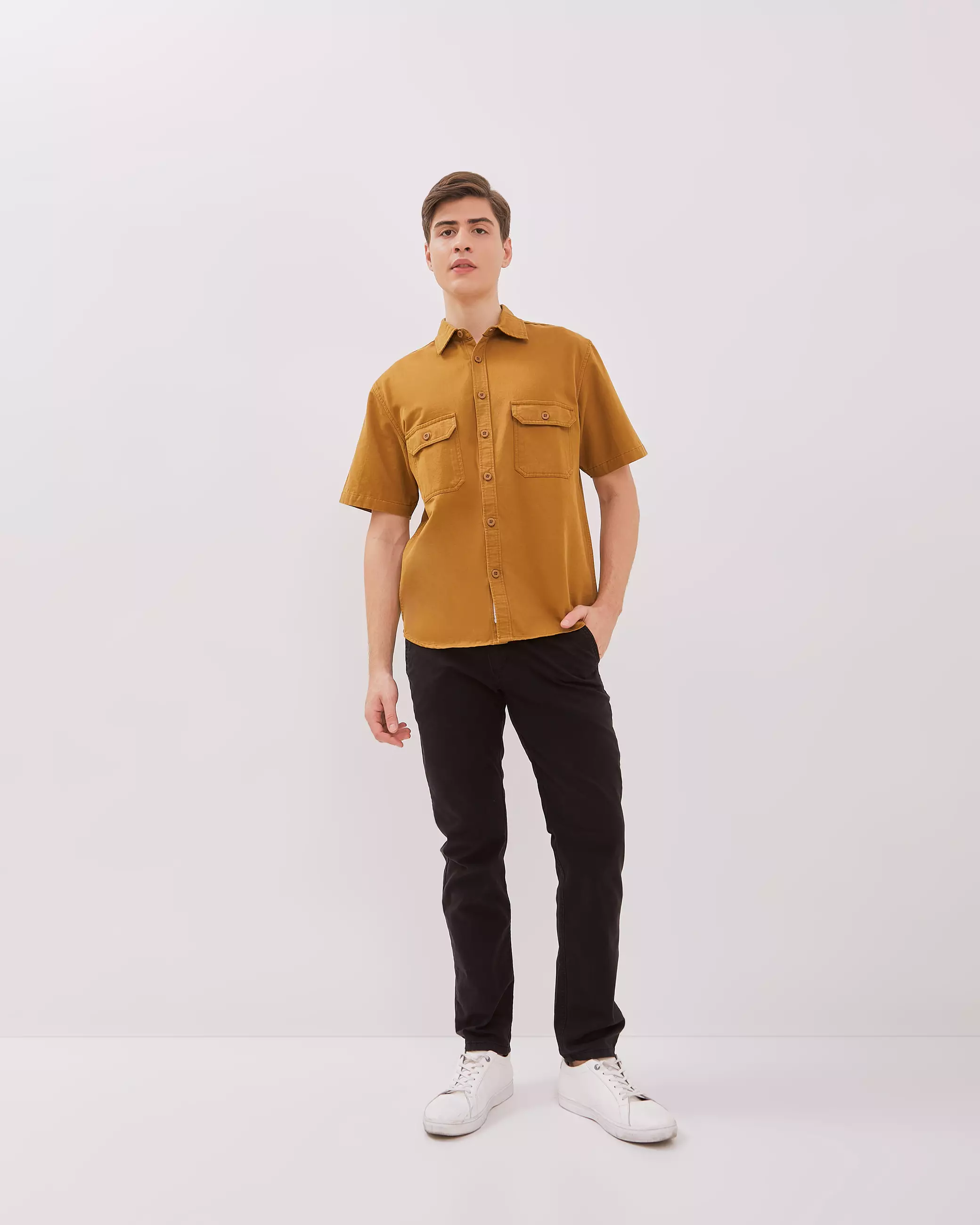 AMK Kemeja Pria Lengan Pendek SHS Jiya Ss Camel