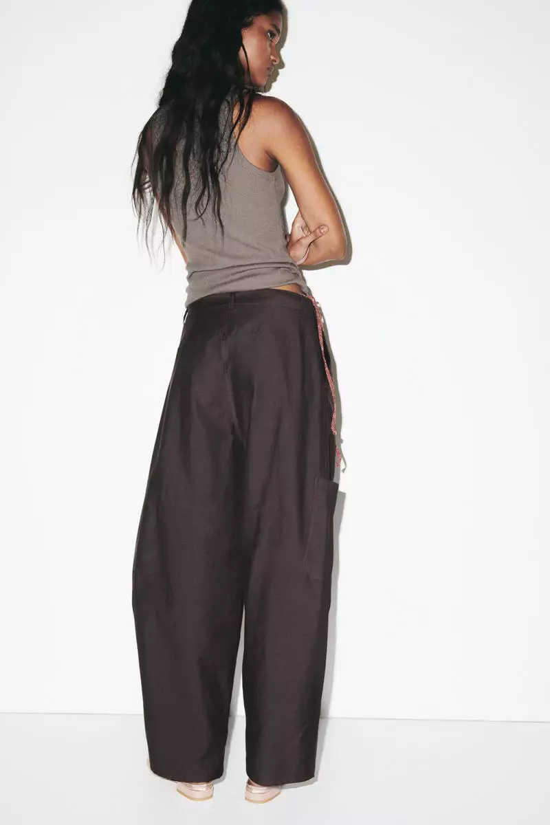 Tie-belt cargo trousers