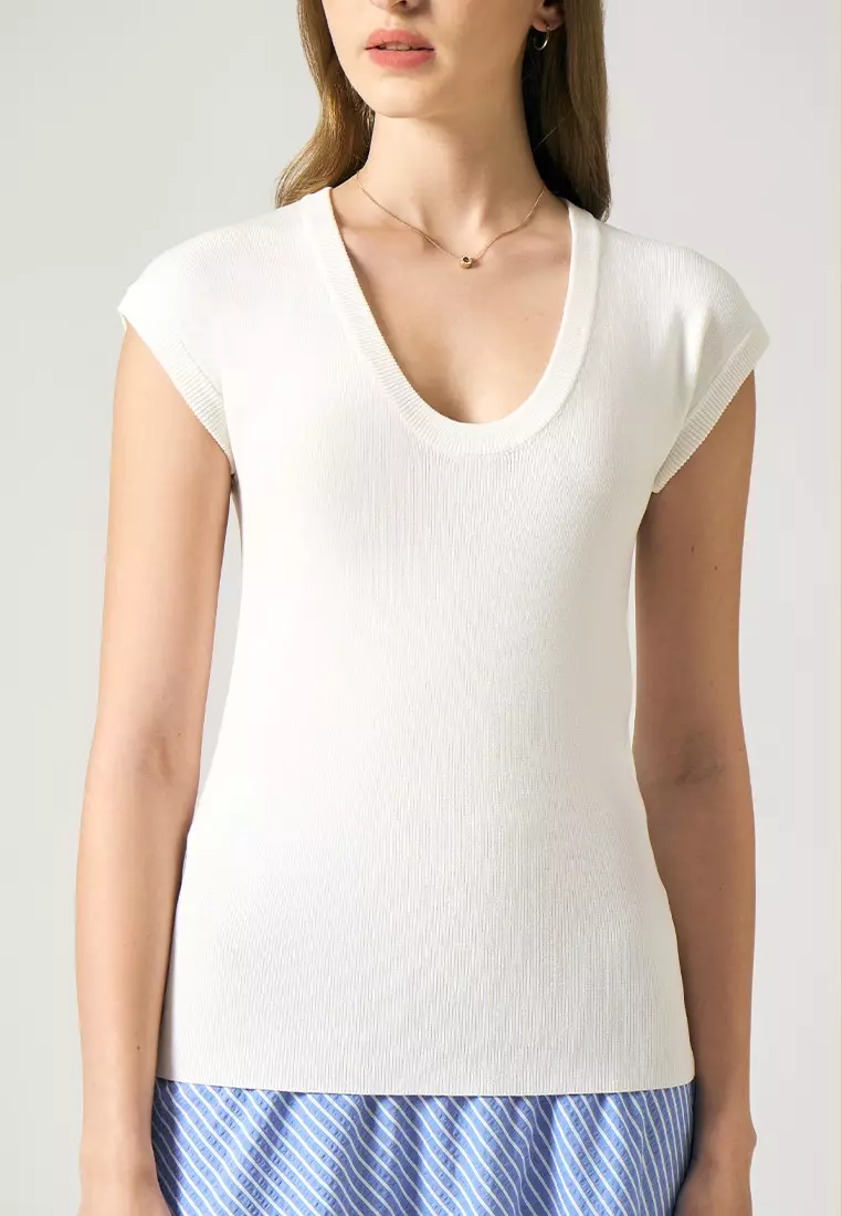 Scoop Neck Flat Knit Top