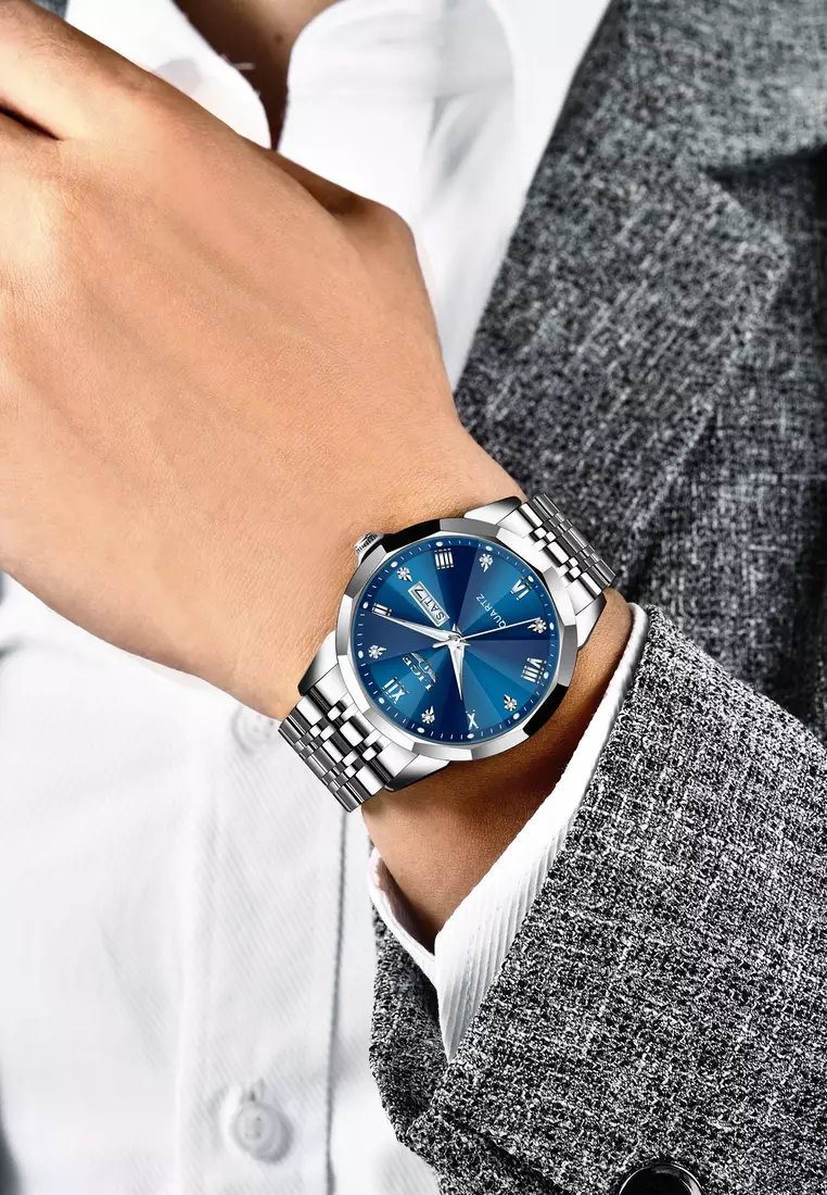 Unisex Stainless Steel Quartz Watch, blue dial, Stainless Steel Bracelet