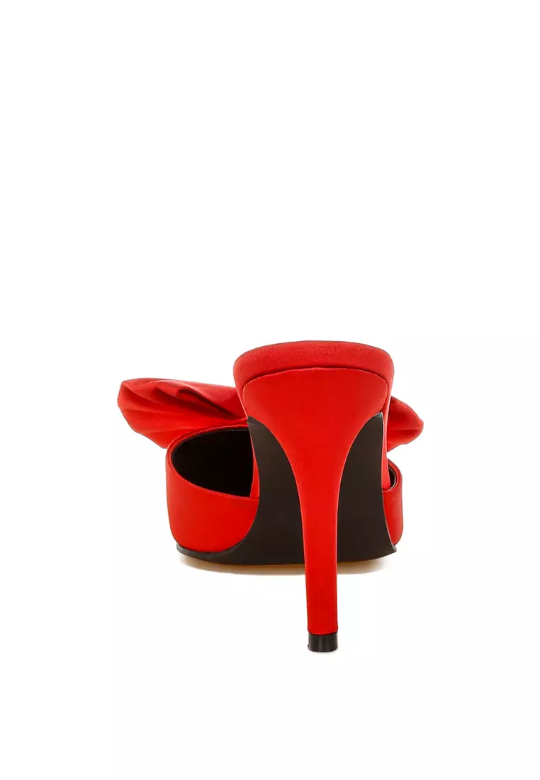 Bow Detail Stiletto Mules In Red