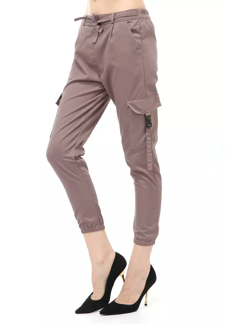 Jourel Celana Panjang Kasual Wanita Jogger Cargo Pants Material Cotton Drill ORIGINAL - Latte