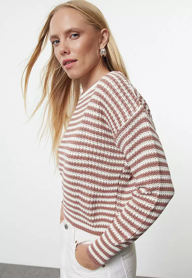Crop Striped Knitwear Sweater