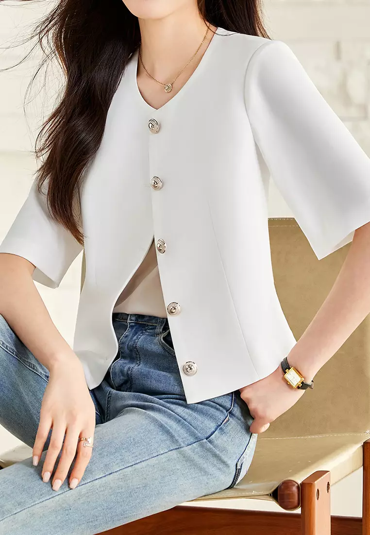 短款圓領五分袖西裝 YGH-EQ86822