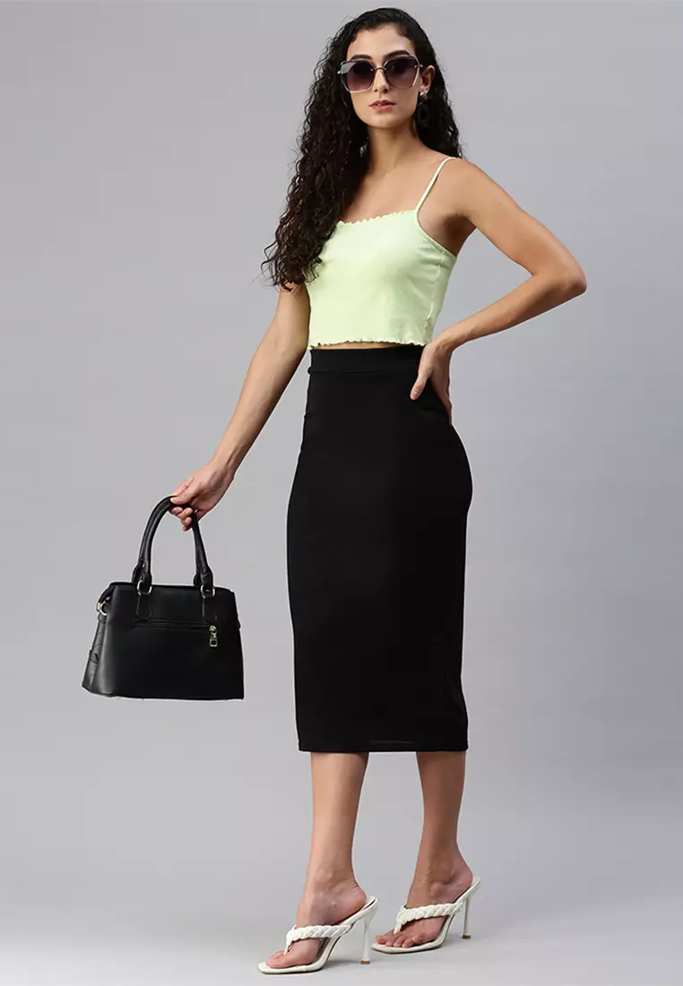 Black Knitted Long Tube Skirt