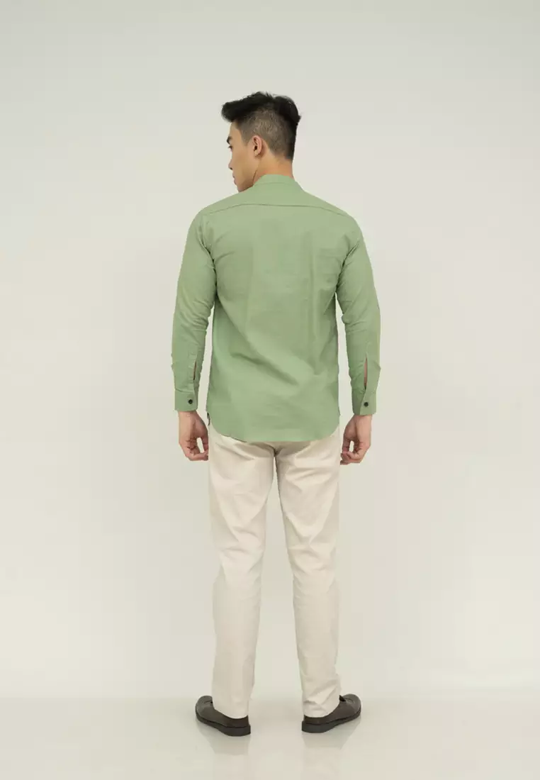 Houseofcuff kemeja Koko Lengan Panjang Pria Hijau Mint