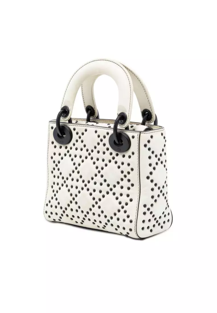 Pre-Loved Dior Mini Ultra Matte Calfskin Cannage Studded Supple Lady Dior