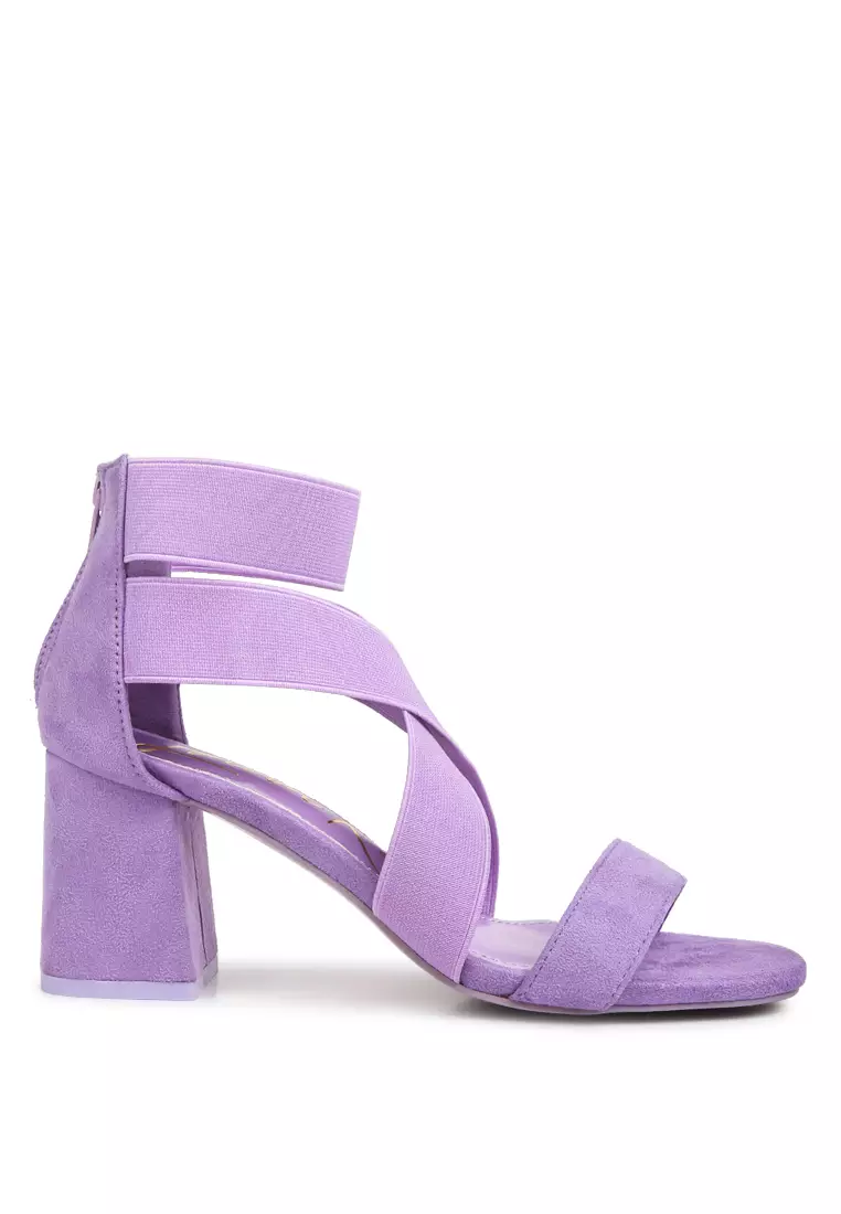 Discount on London Rag  shoes - SKU: Elastic Strappy Block Heel Sandals In Lilac