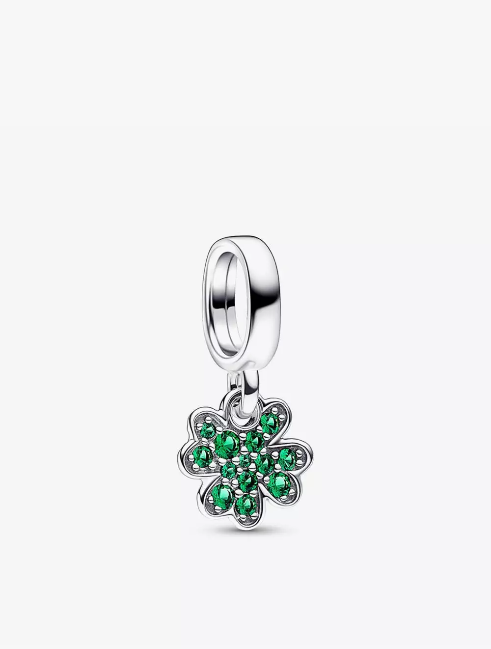 Clover sterling silver dangle with royal green crystal