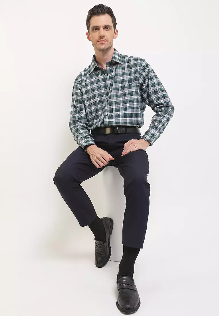 Kemeja Lengan Panjang Pierre Cardin Check Dormire - Grey Regular Casual